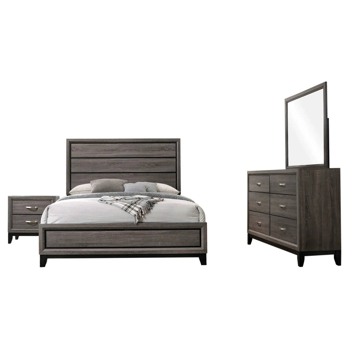 Watson Four-piece Eastern King Bedroom Set Grey | 79.5 x 84.5 x 56.5 in | Rubberwood & Engineered Wood | Oak