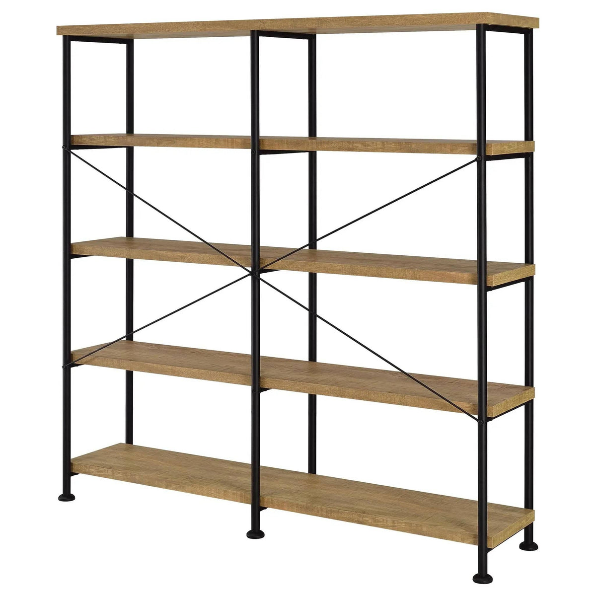 Analiese 63-inch 4-shelf Double Bookshelf Mango Standard Bookcase | 60 x 14.25 x 63 in | Engineered Wood & Metal | Home Office