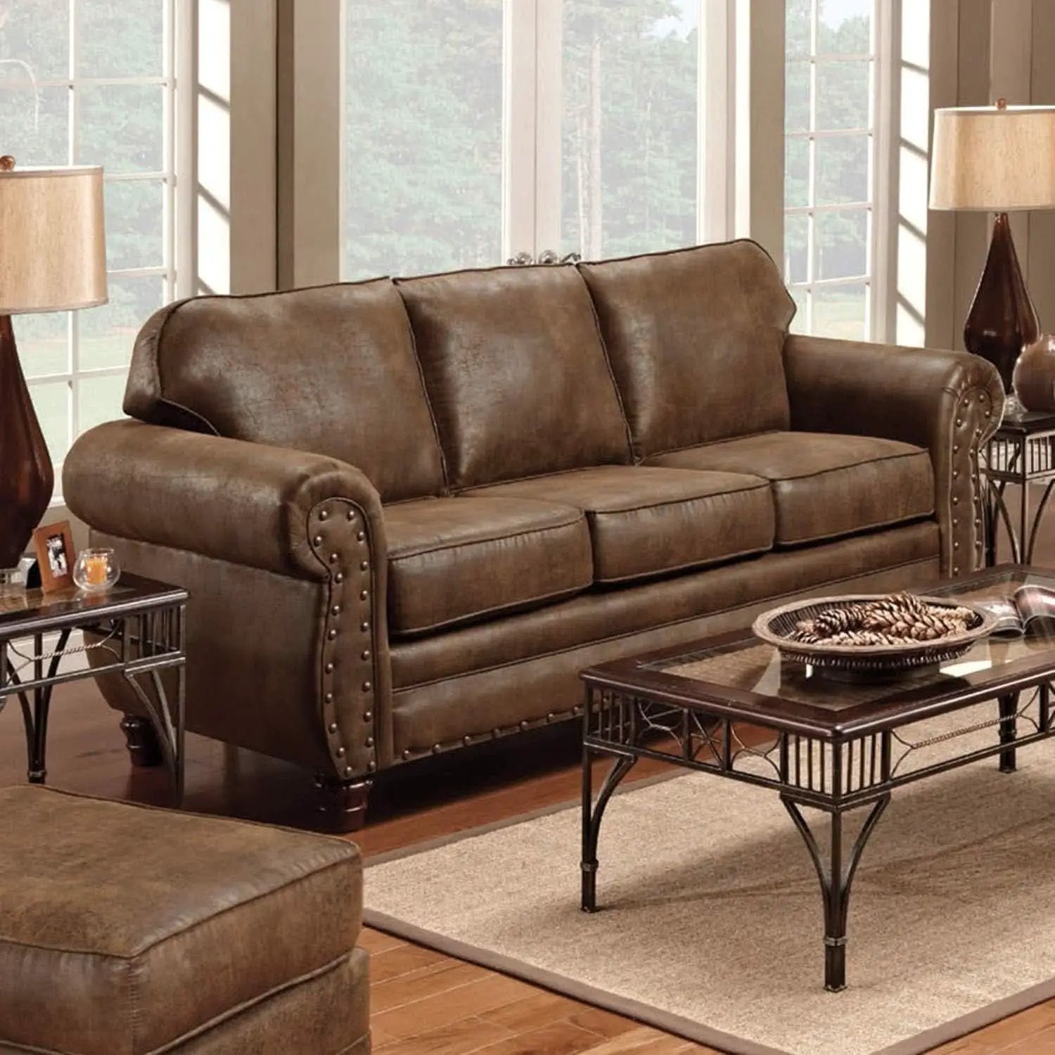 Sedona 4 Piece Leather Look Microfiber Sofa Set With Loveseat Chair Ottoman from PriceLows™