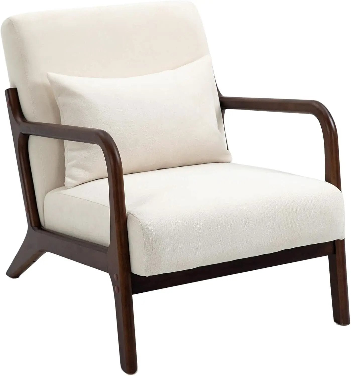 White Linen Upholstered Armchair With Premium Wood from PriceLows™