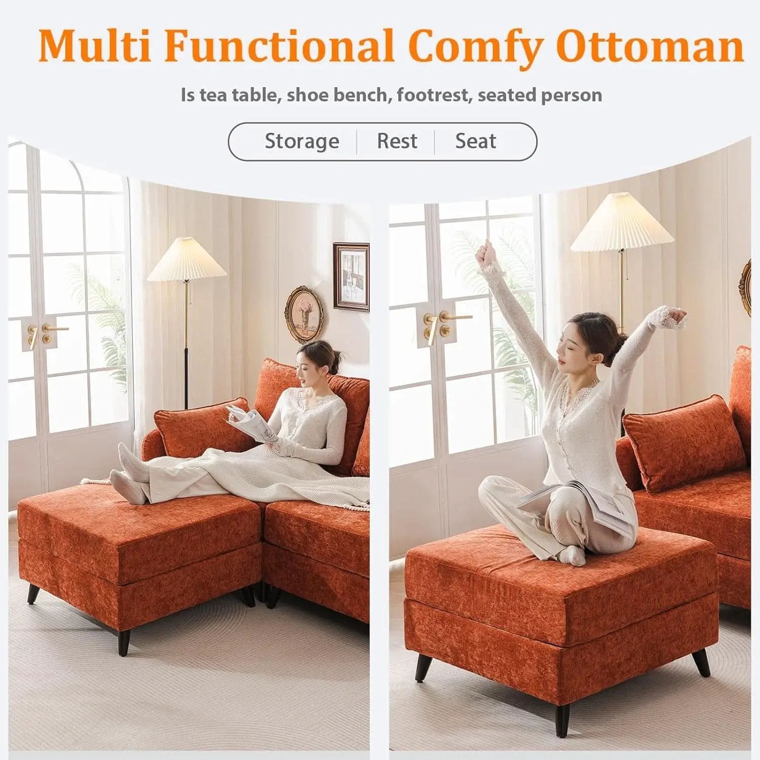 Velvet Orange 135 Modular Sectional Sofa Storage Ottoman from PriceLows™