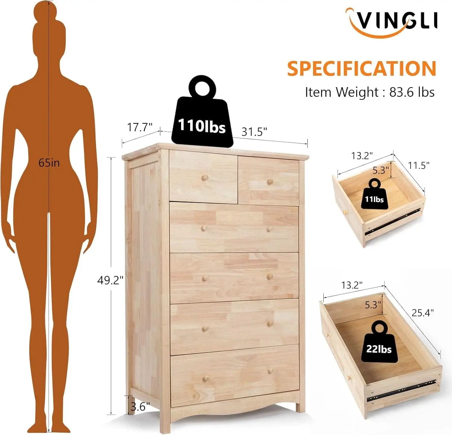 Unfinished Rubber Wood Six Drawer Dresser For DIY Finish from PriceLows™