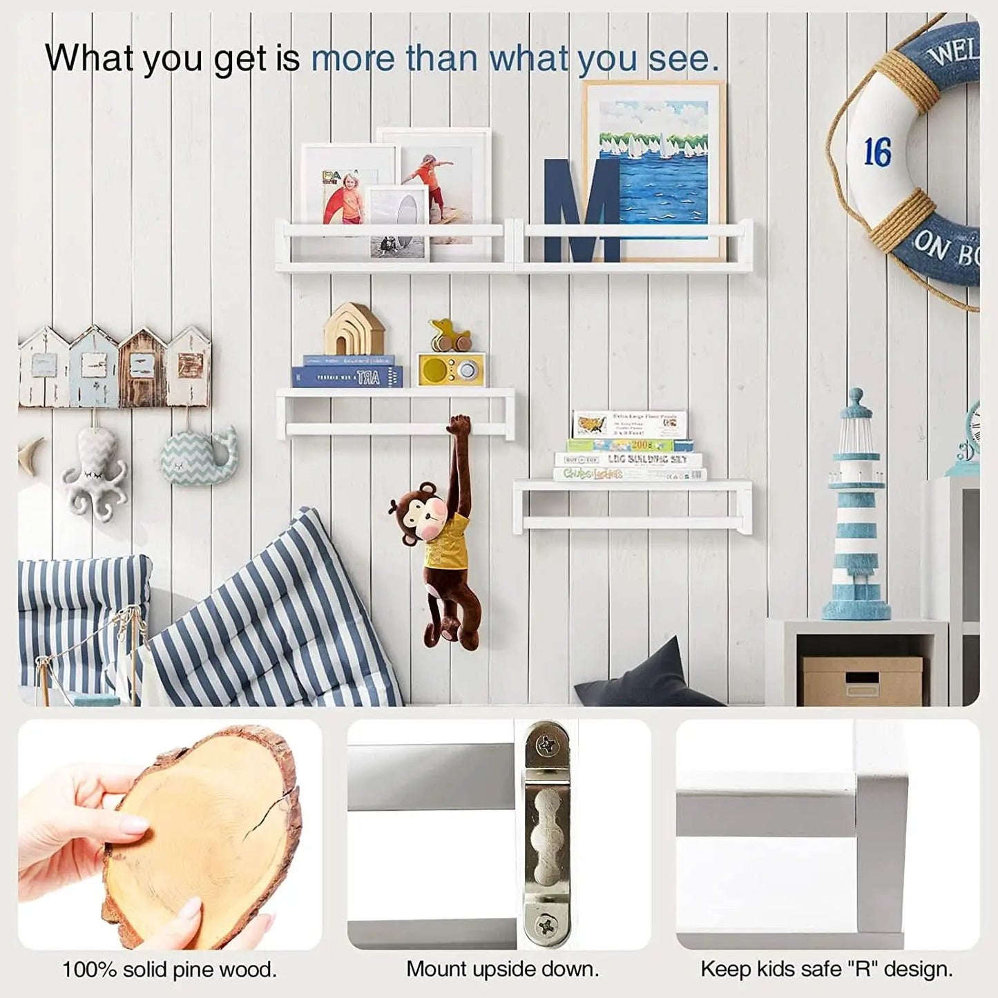 Floating Nursery Wall Shelves Set of 4 White Bookshelves from PriceLows™