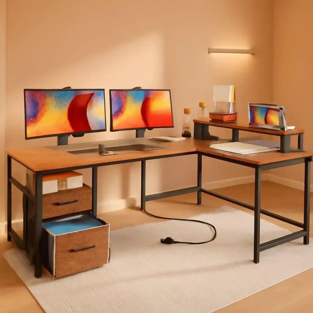 Sixty Three Inch L Shaped Desk USB Port Ergonomic Workspace from PriceLows™