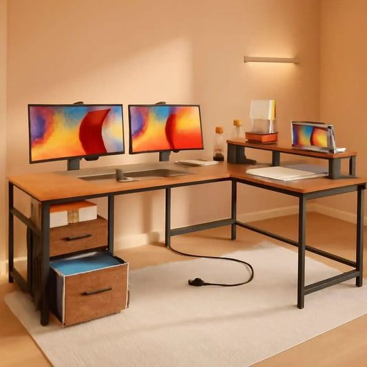 Sixty Three Inch L Shaped Desk USB Port Ergonomic Workspace from PriceLows™