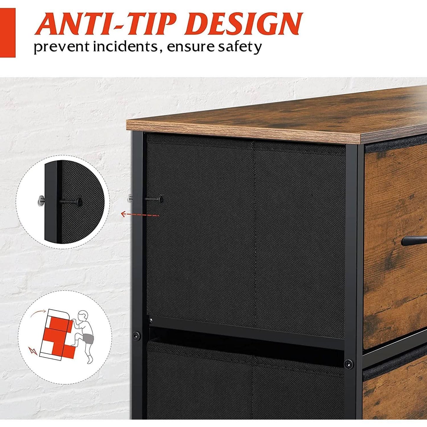 Dark Grey Chest Of Drawers With Wood Top For Bedroom Storage from PriceLows™
