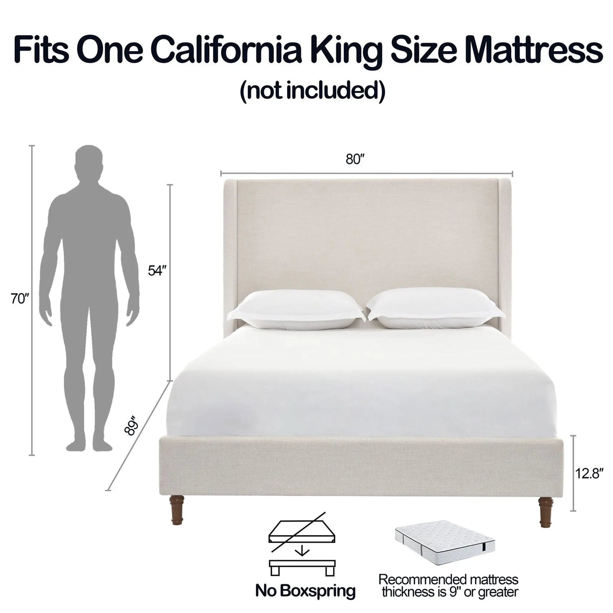 Harper Tall Headboard Upholstered Bed | Elegant Simplicity | No Box Spring Needed | 54 Inch Height