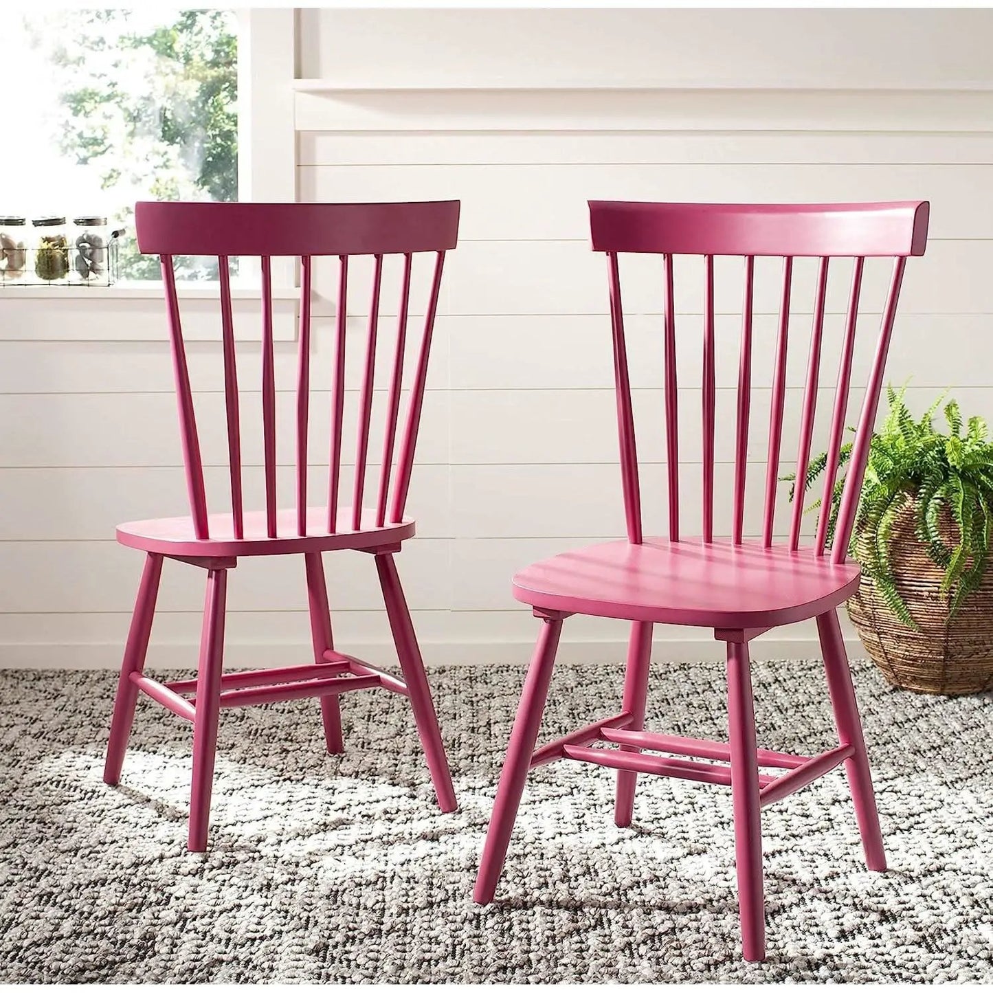 Raspberry Pink Spindle Side Chair Set of 2 Solid Oak from PriceLows™