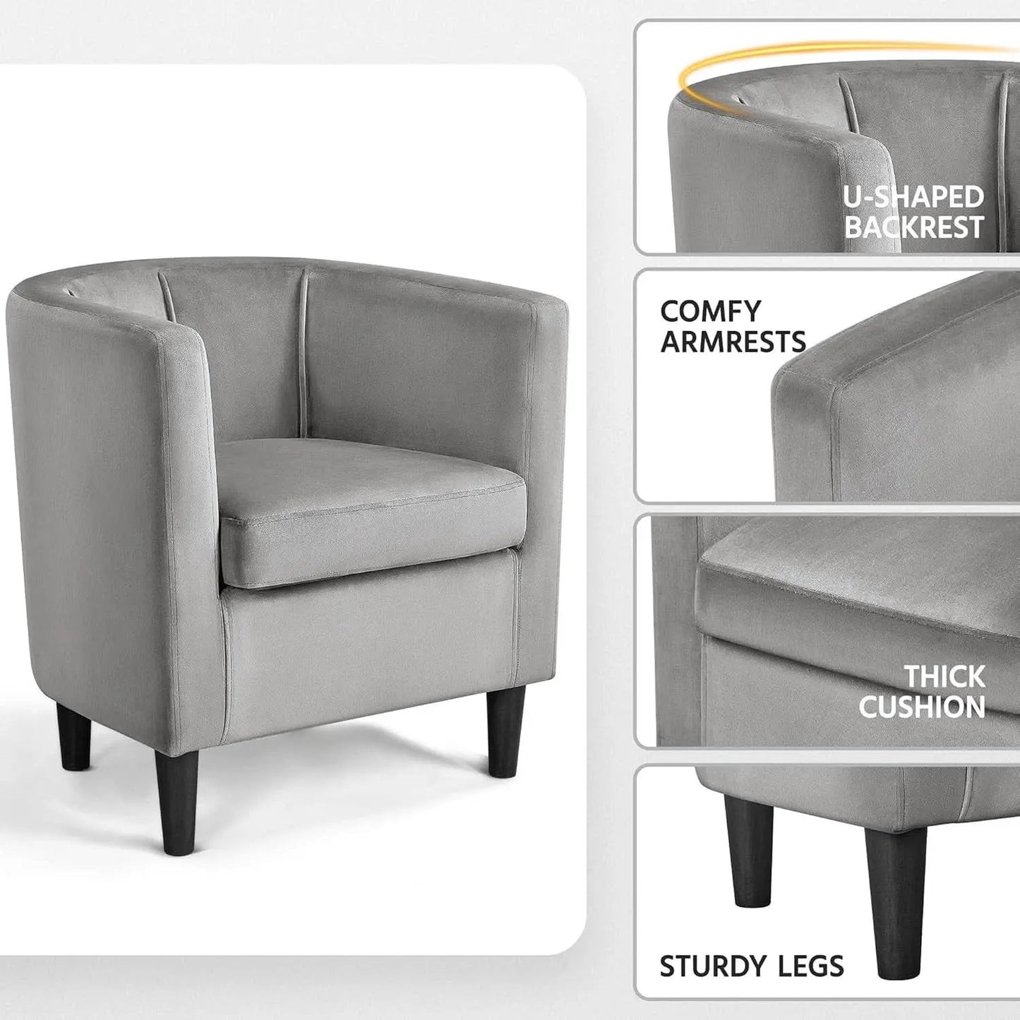 Gray Velvet Barrel Accent Chairs Set of 2 18.5x19.7in Seats from PriceLows™