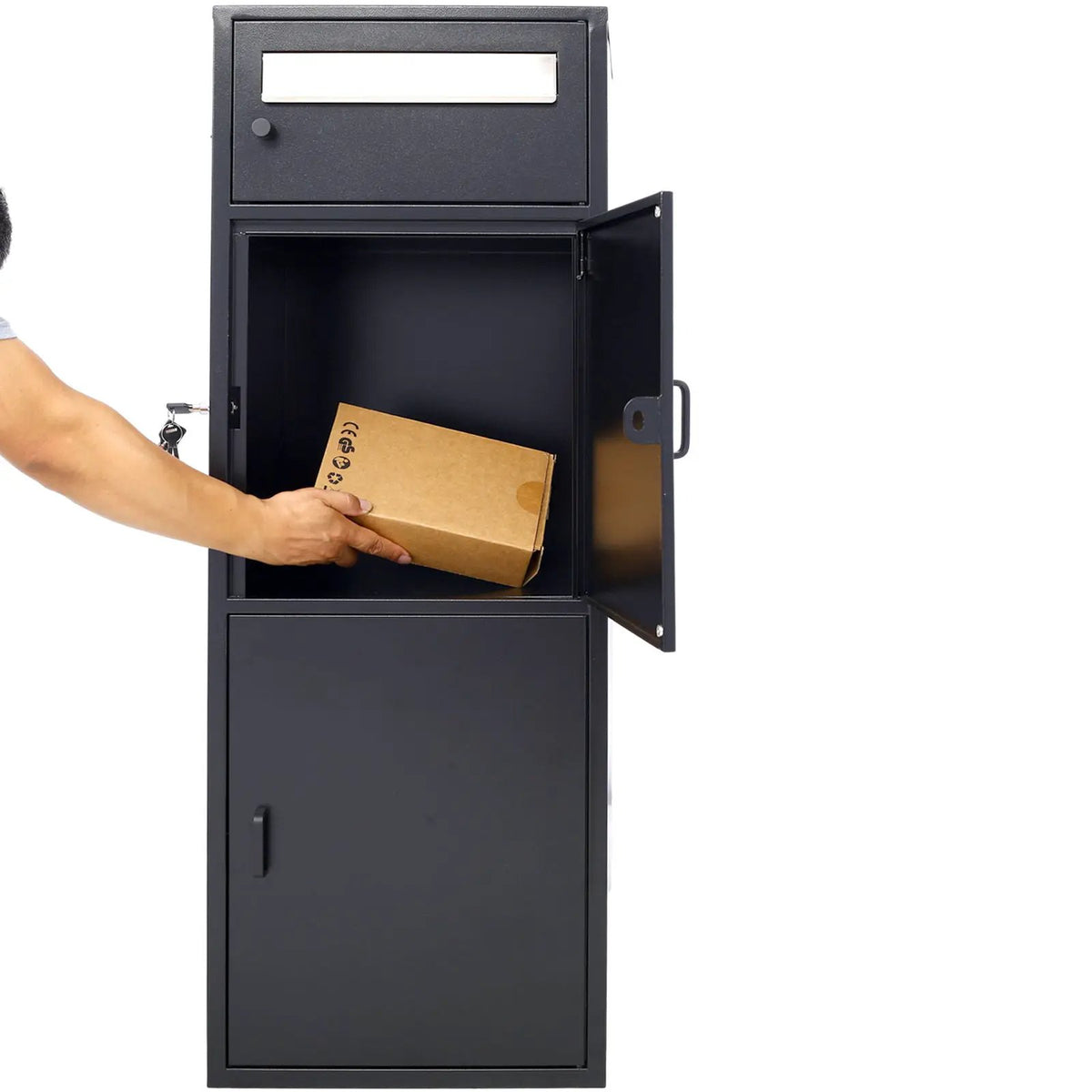 Steel Parcel Drop Box | Locking Letterbox | Freestanding Floor Design | Retractable Shelf