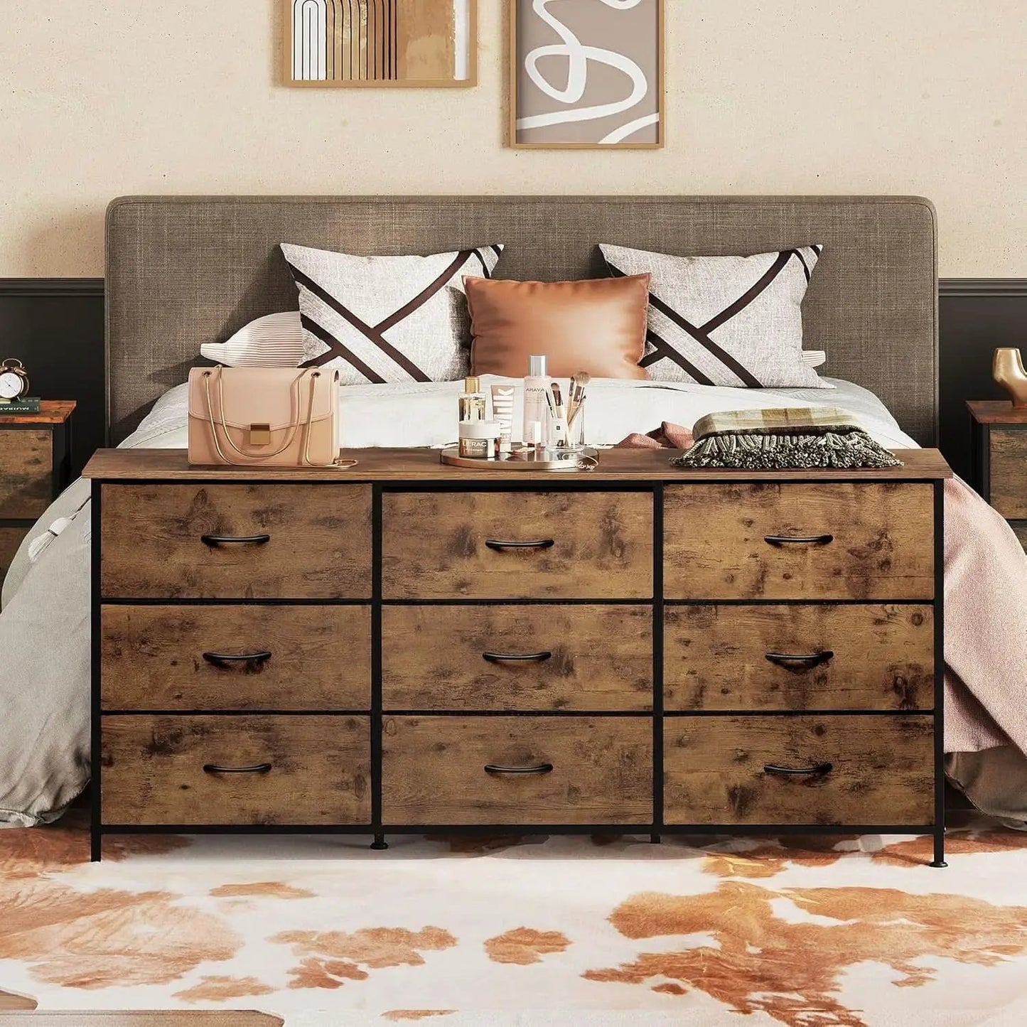 54 Inch Rustic Brown Dresser TV Console Cabinet Storage from PriceLows™