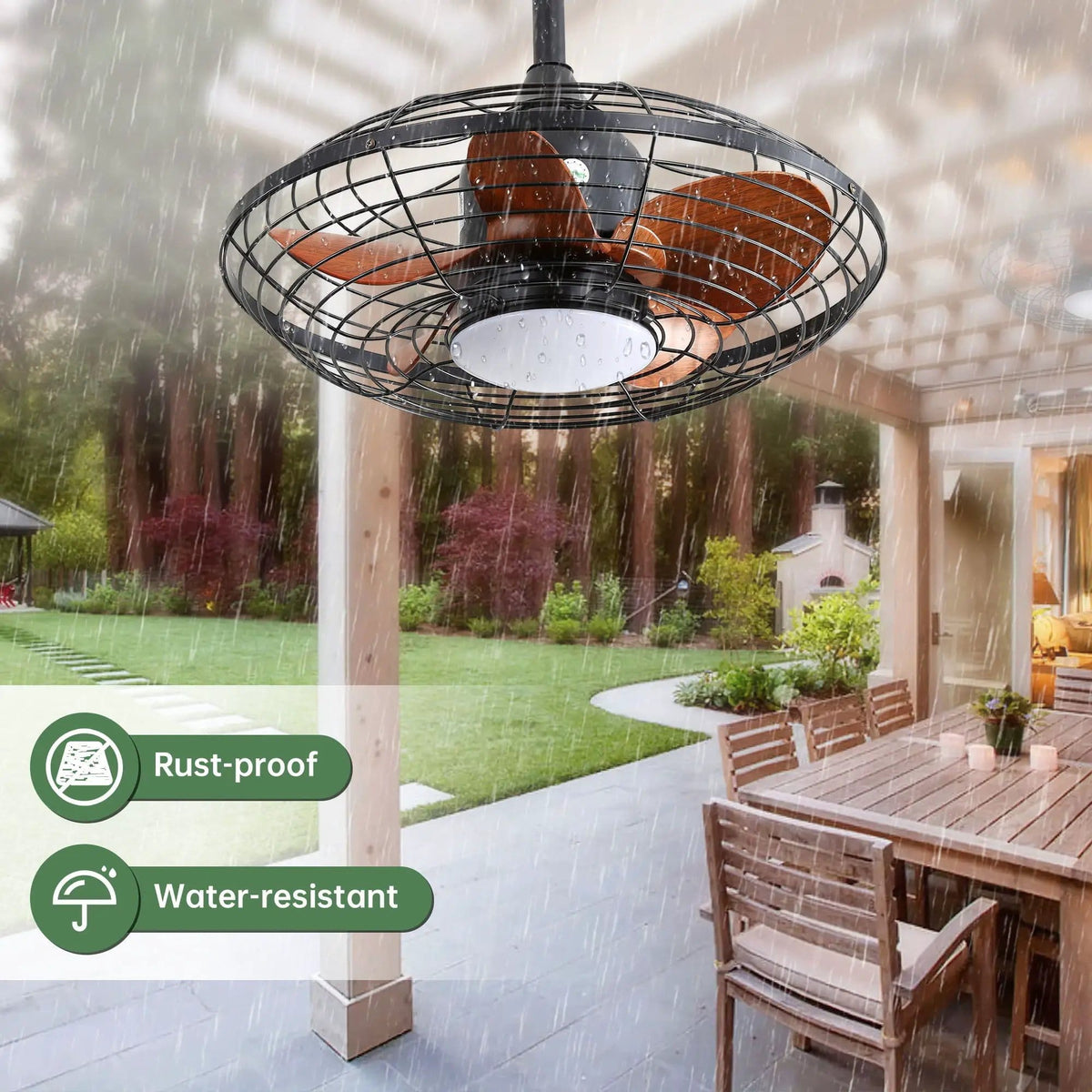 Outdoor Ceiling Fan With DC Motor And LED Light, Blades, Reversible For Patios - | 20 x 20 x 19 in | Outdoor Living Furniture | Black