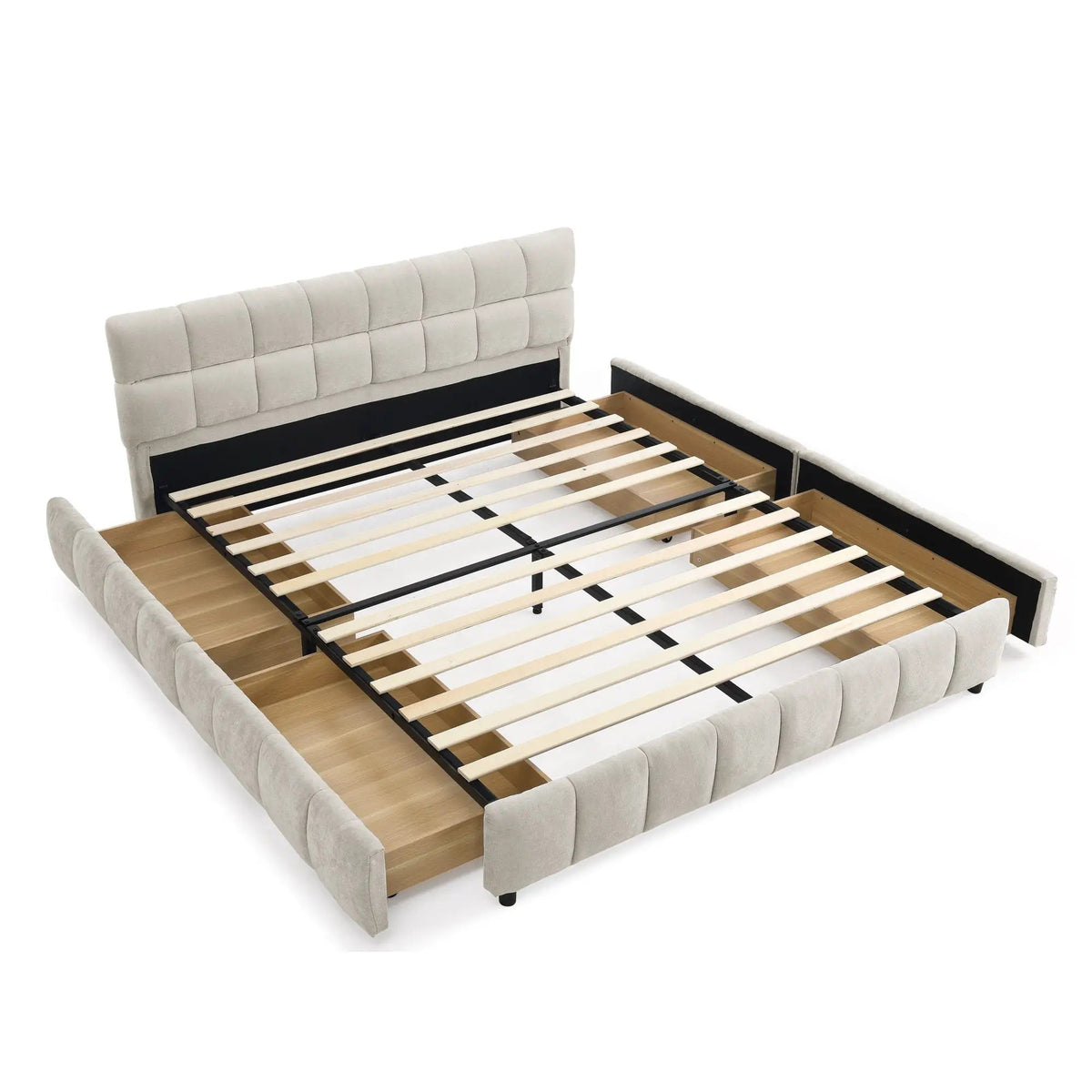 Modern Platform Storage Bed Frame | Thick Fabric Upholstery | Soft Headboard | Solid Construction