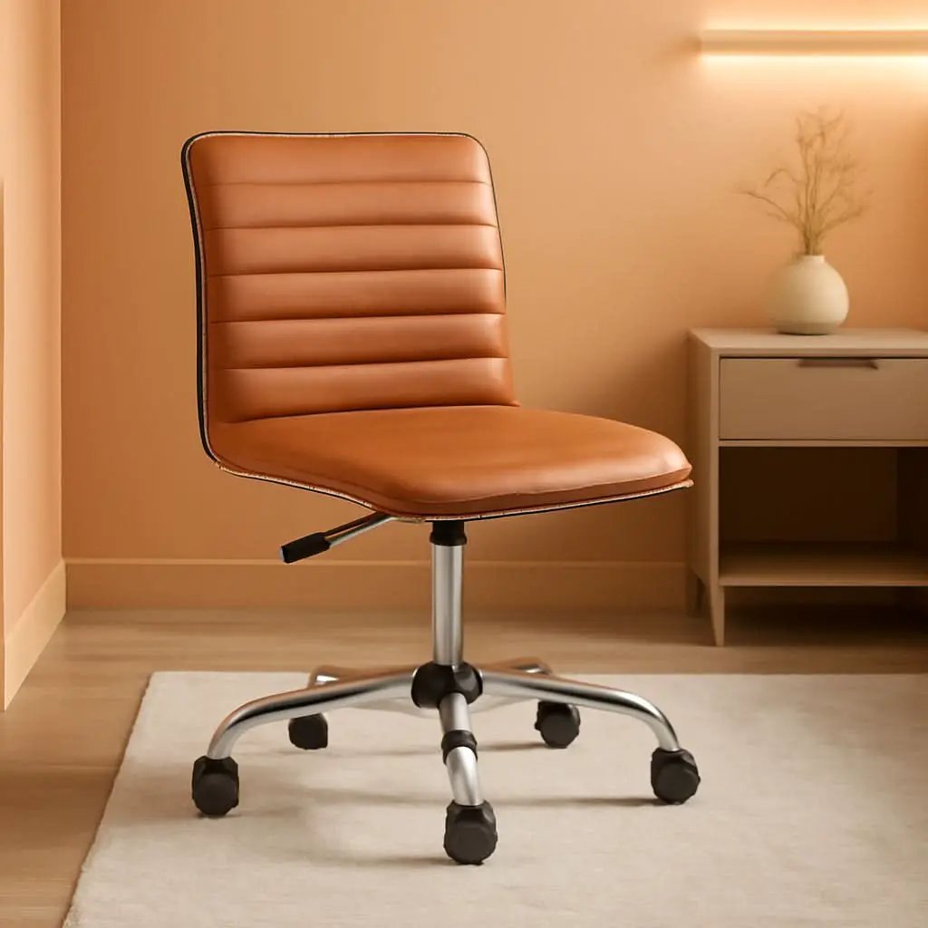 Brown Vinyl Office Task Chair With Chrome Frame Modern from PriceLows™