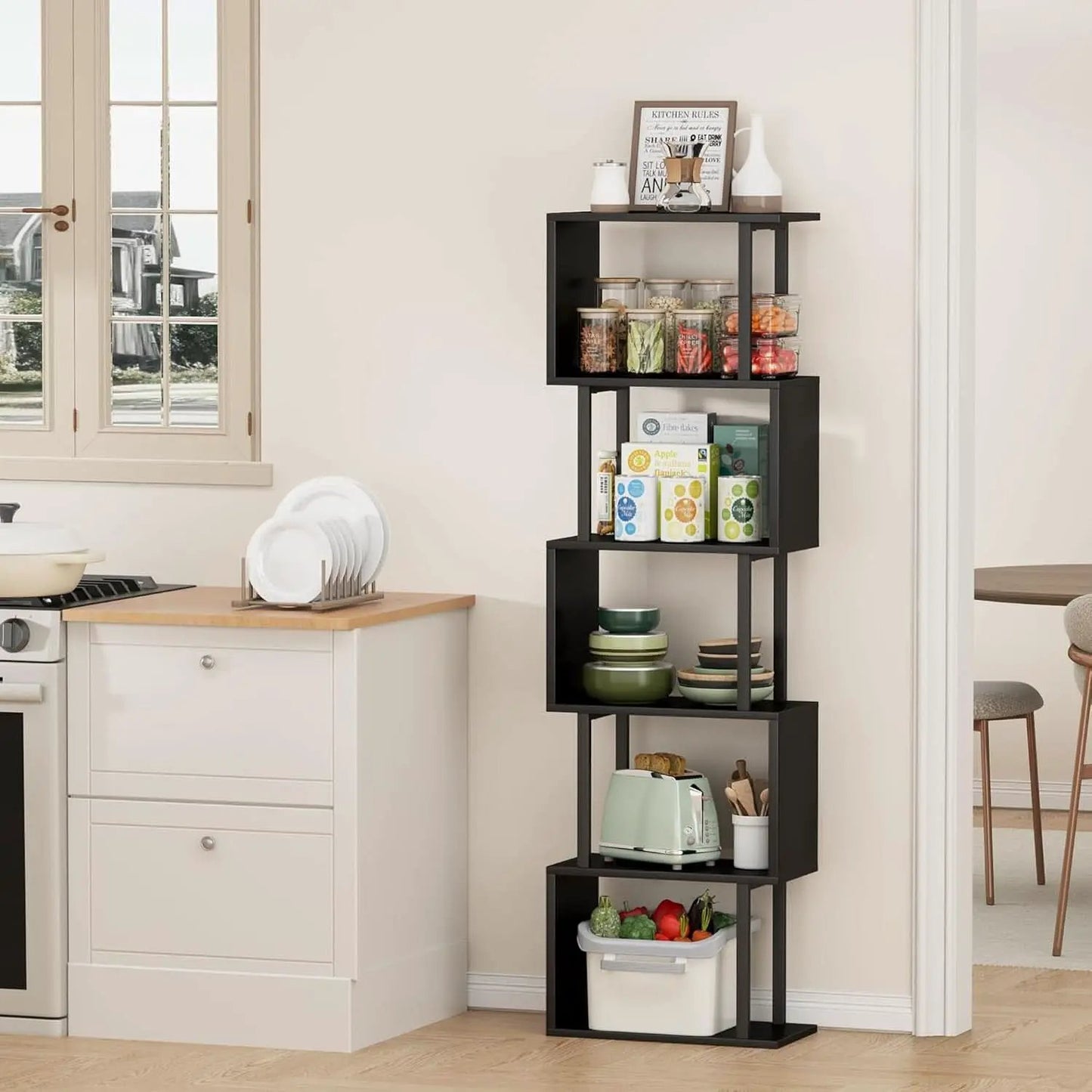 5 Tier S Shaped Bookcase Black Wood And Metal Livingroom from PriceLows™