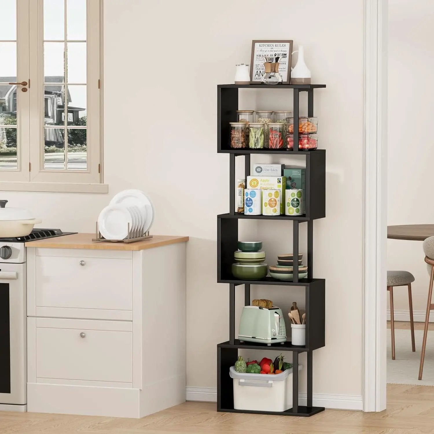 5 Tier S Shaped Bookcase Black Wood And Metal Livingroom from PriceLows™