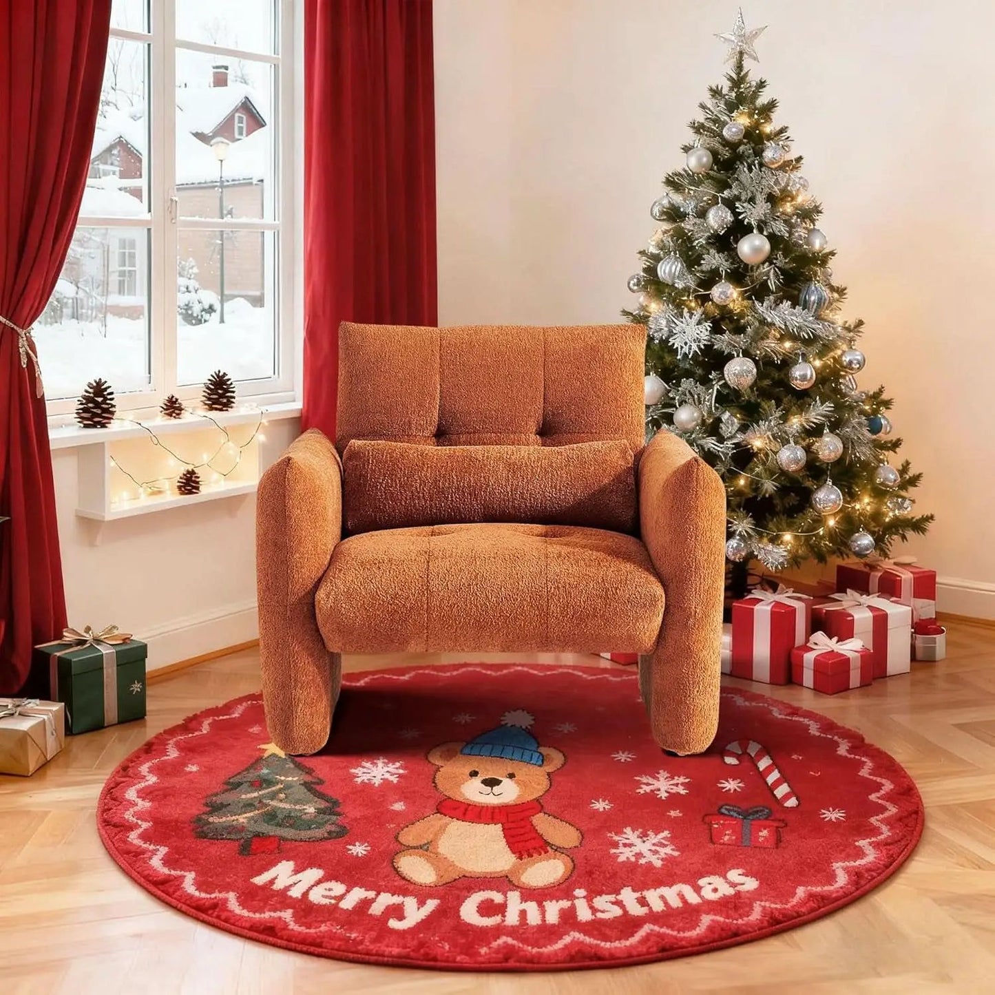 Taupe Sherpa Upholstered Accent Arm Chair Luxurious from PriceLows™