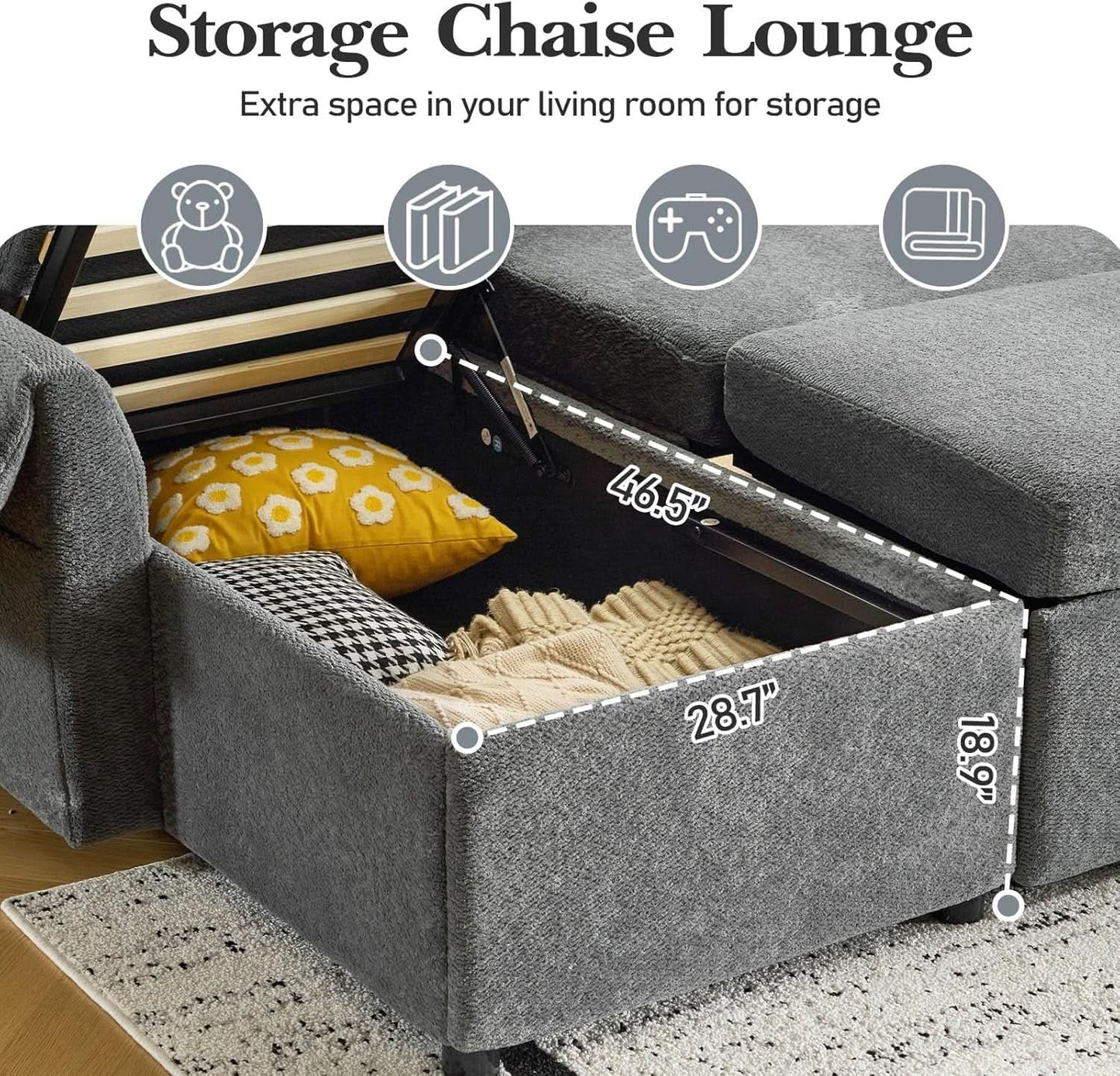 Convertible Sofa Bed With CloudLike Storage Chaise from PriceLows™