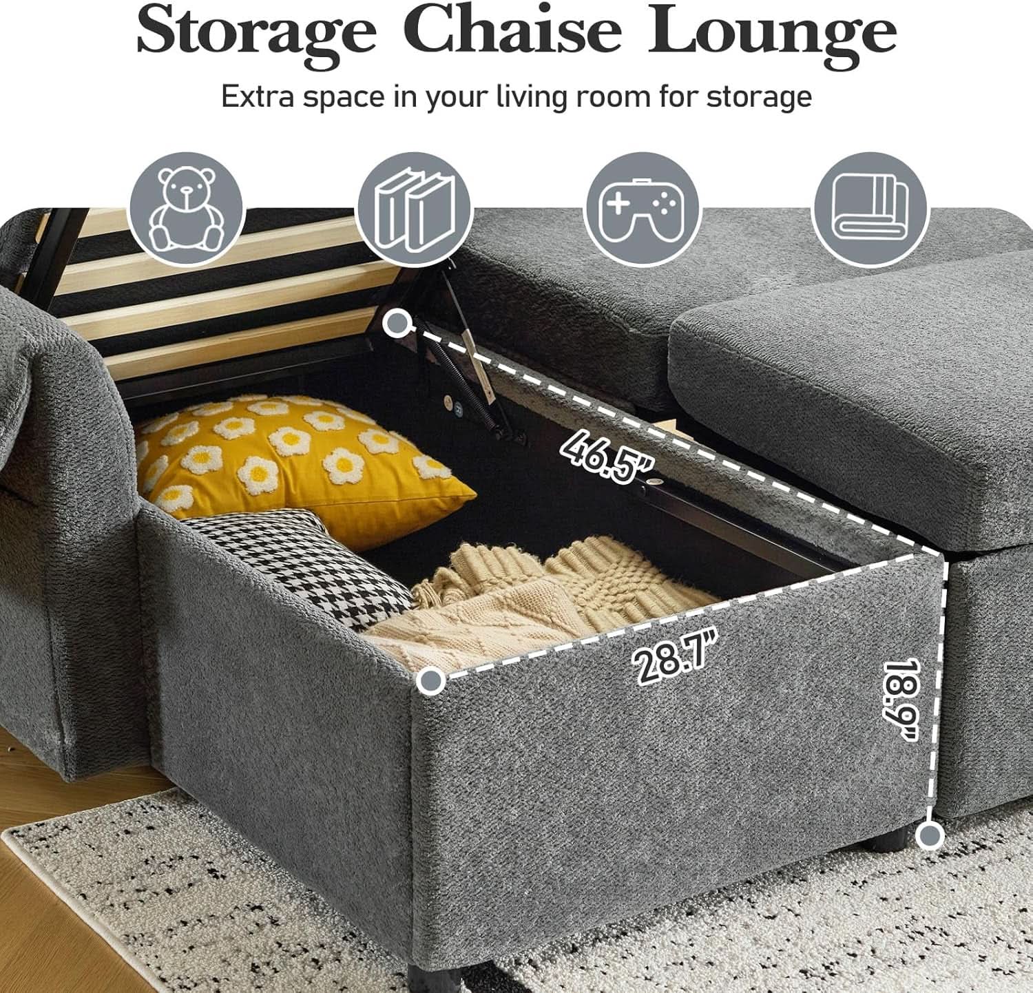 Convertible Sofa Bed With CloudLike Storage Chaise from PriceLows™