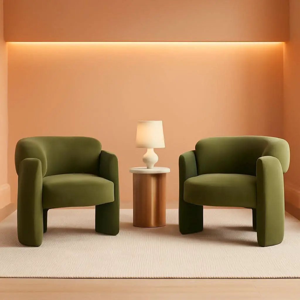 Velvet Green Barrel Armchairs Set Of 2 For Living Room Decor from PriceLows™