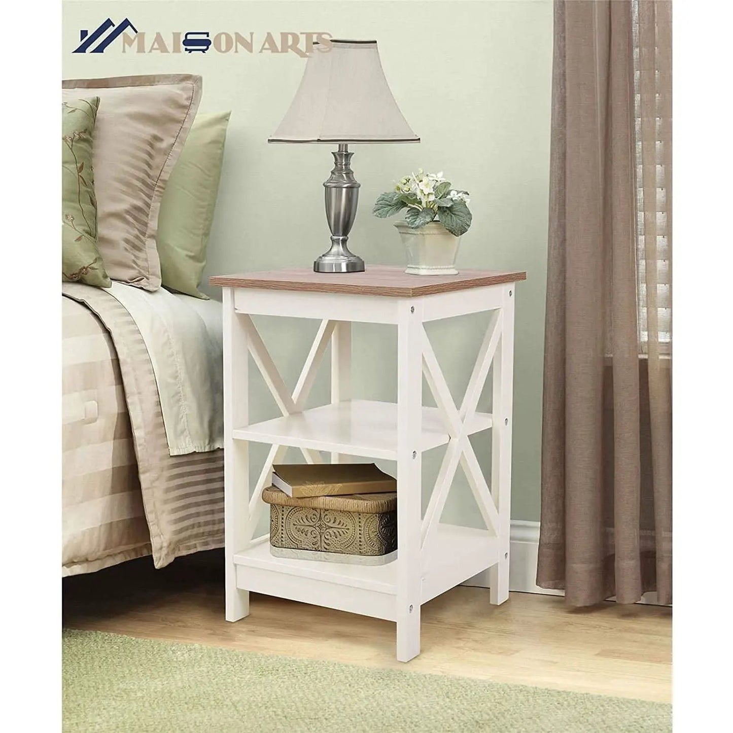 Rustic Ivory End Table Set Of 2 With Shelves 23.6 Inch from PriceLows™