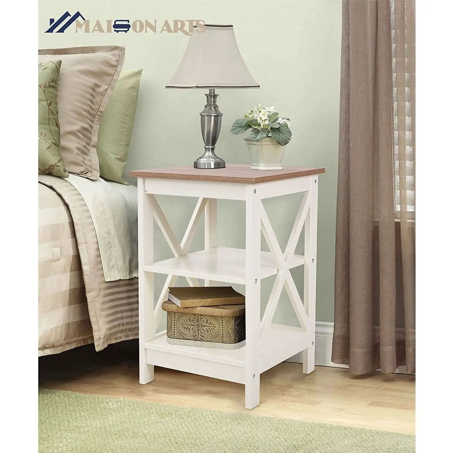 Rustic Ivory End Table Set Of 2 With Shelves 23.6 Inch from PriceLows™