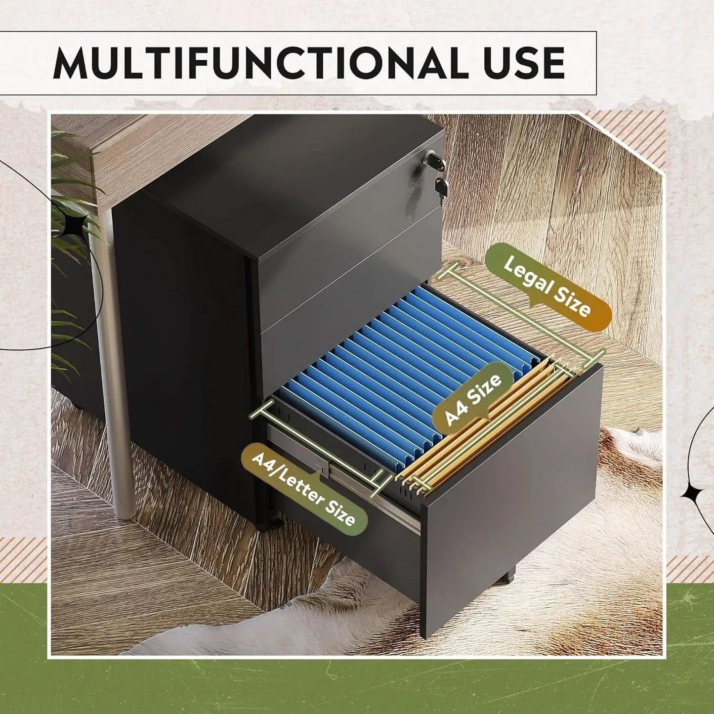 3 Drawer Locking Pedestal File Cabinet For Office Use Lockable Metal Filing Cabinet With Secure Drawers from PriceLows™