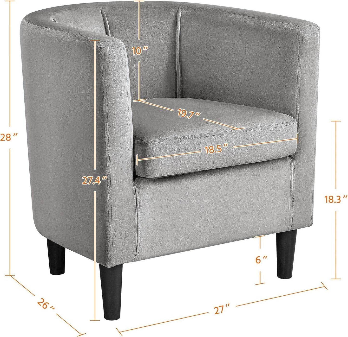 Gray Velvet Barrel Accent Chairs Set of 2 18.5x19.7in Seats from PriceLows™
