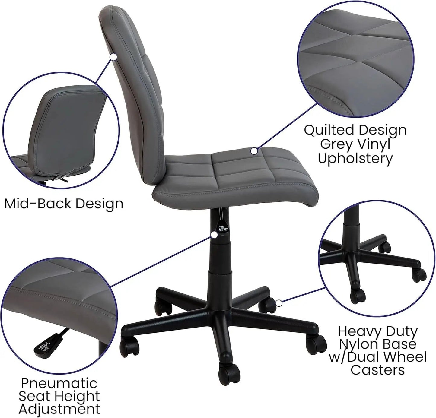 Clayton Mid Back Swivel Task Chair Gray Vinyl Upholstery from PriceLows™