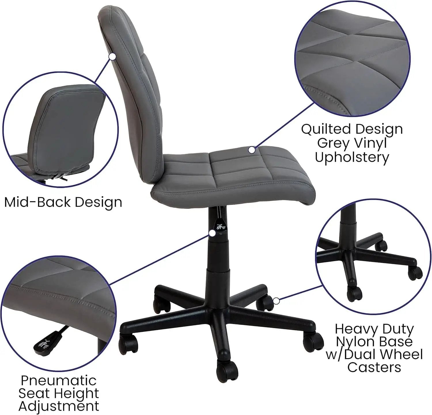 Clayton Mid Back Swivel Task Chair Gray Vinyl Upholstery from PriceLows™