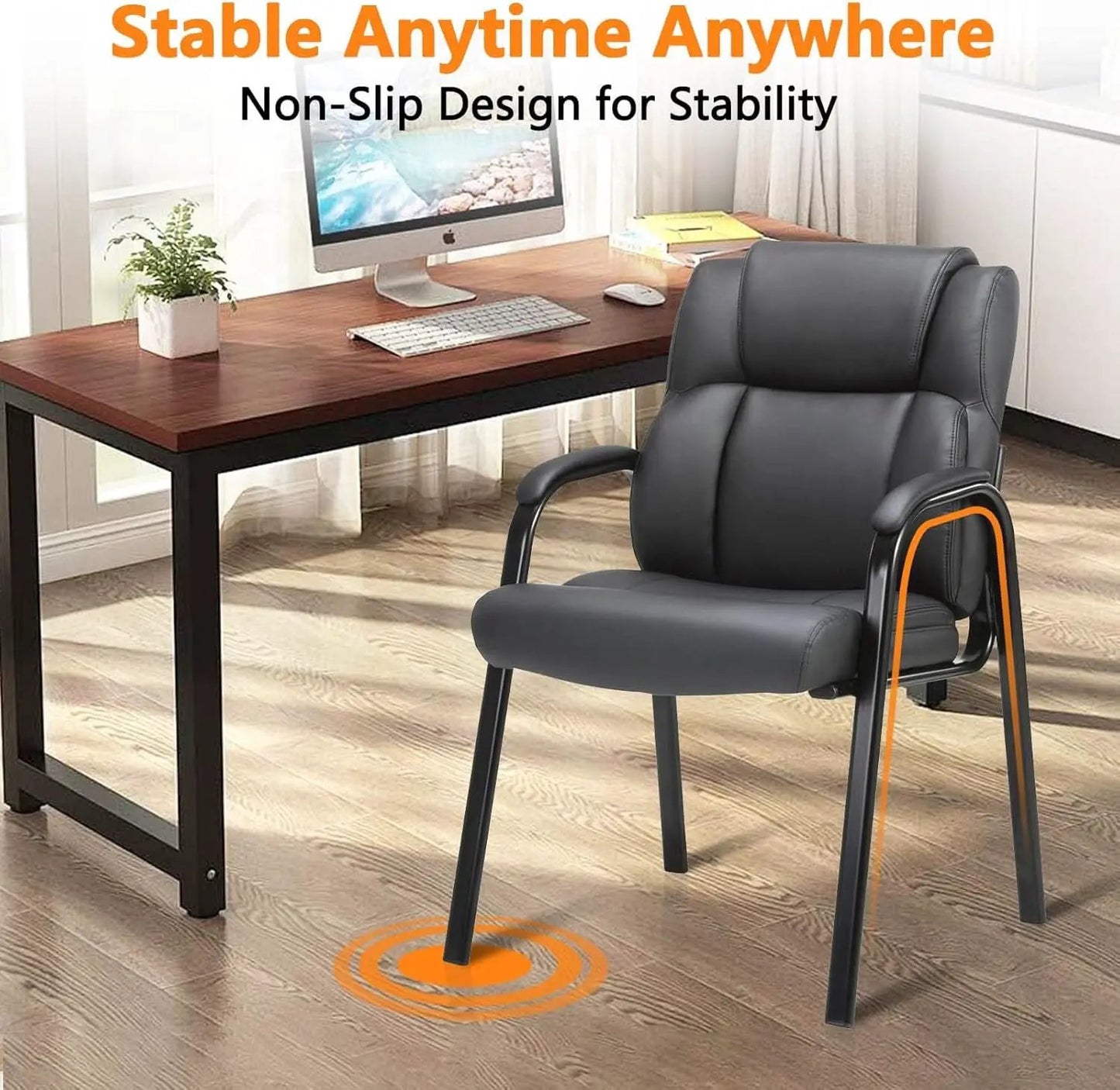 Black Leather Guest Chair 2 Pack With Padded Armrests from PriceLows™