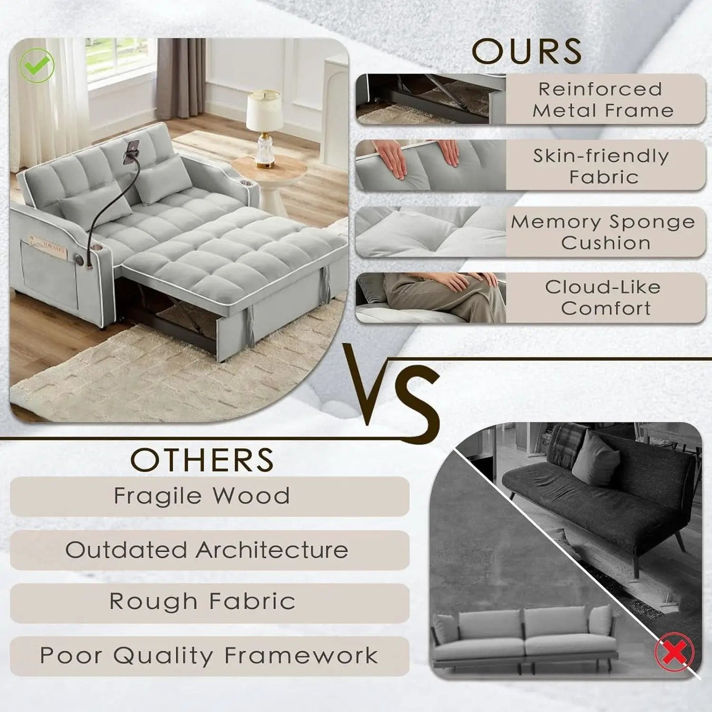 Grey Convertible Sleeper Loveseat Bed With ThreeInOne from PriceLows™