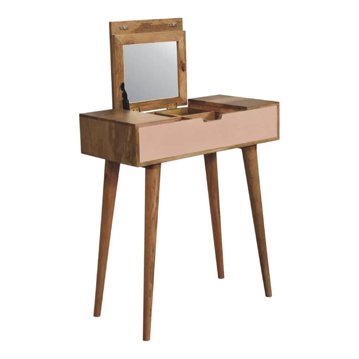 Mini Dressing Table - Vanity & Mirror | 27.56 x 13.78 x 30.71 in | Mango Wood | Pink
