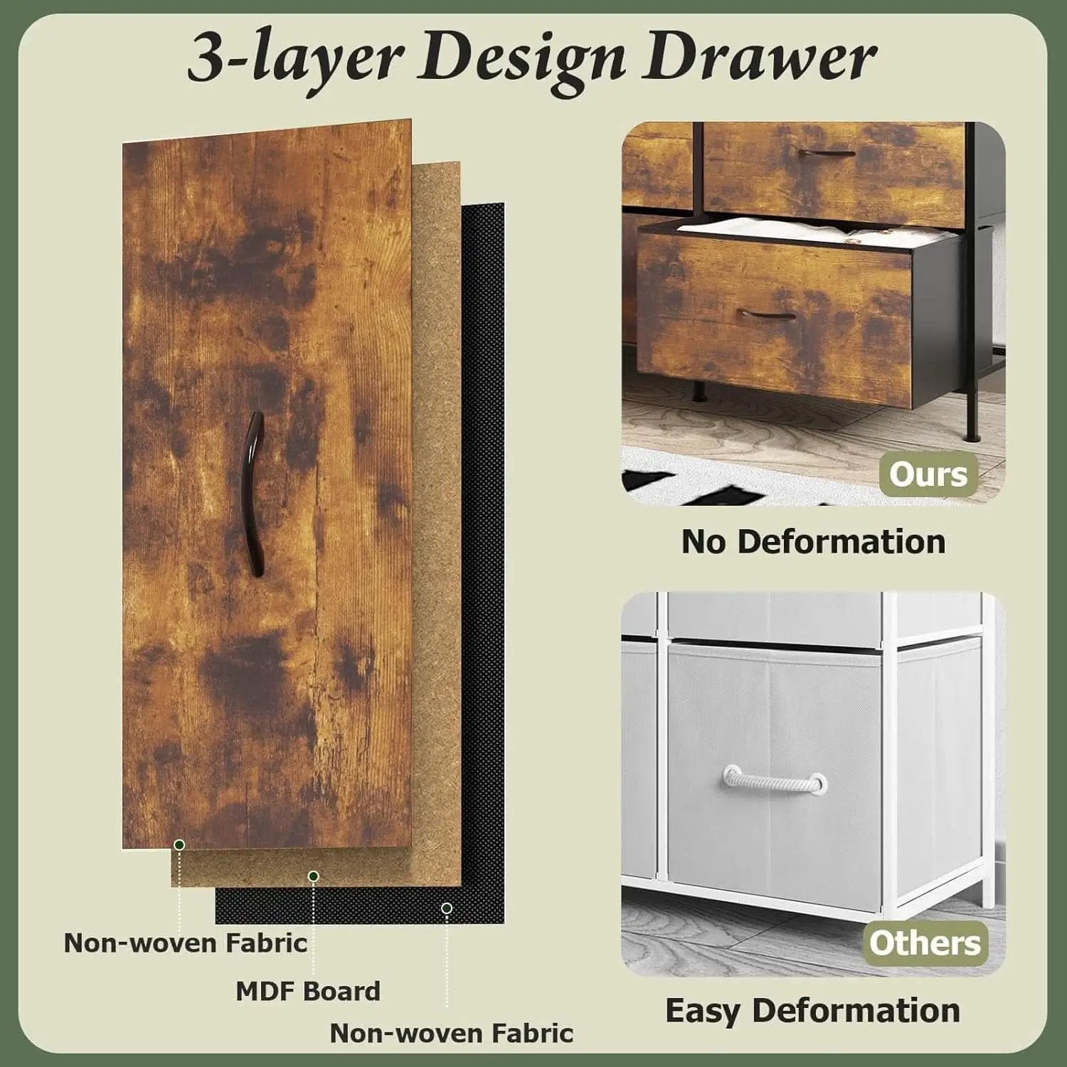 SeventyTwoInch Wide Dresser With Fabric Drawers RusticBrownWoodTop from PriceLows™