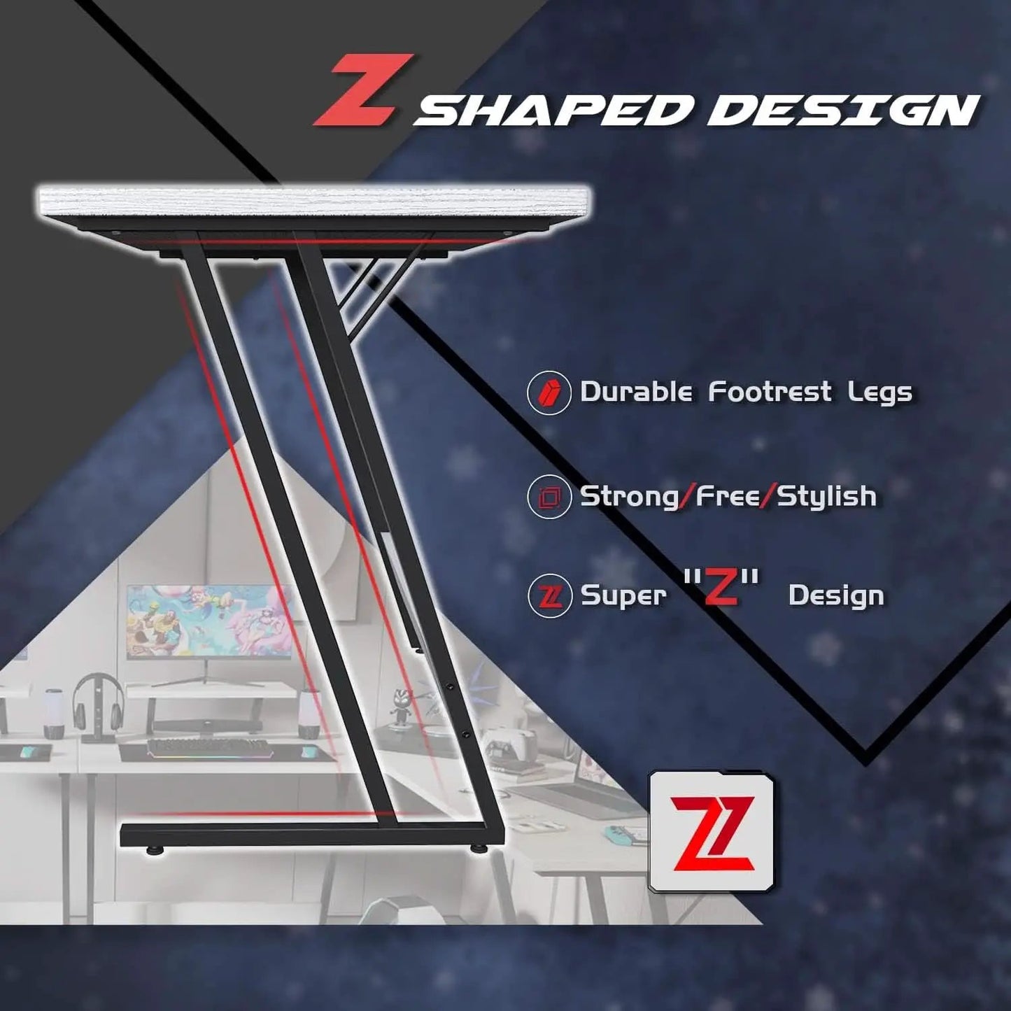 L Shaped Gaming Desk 51 Inch Monitor Riser Classical White from PriceLows™