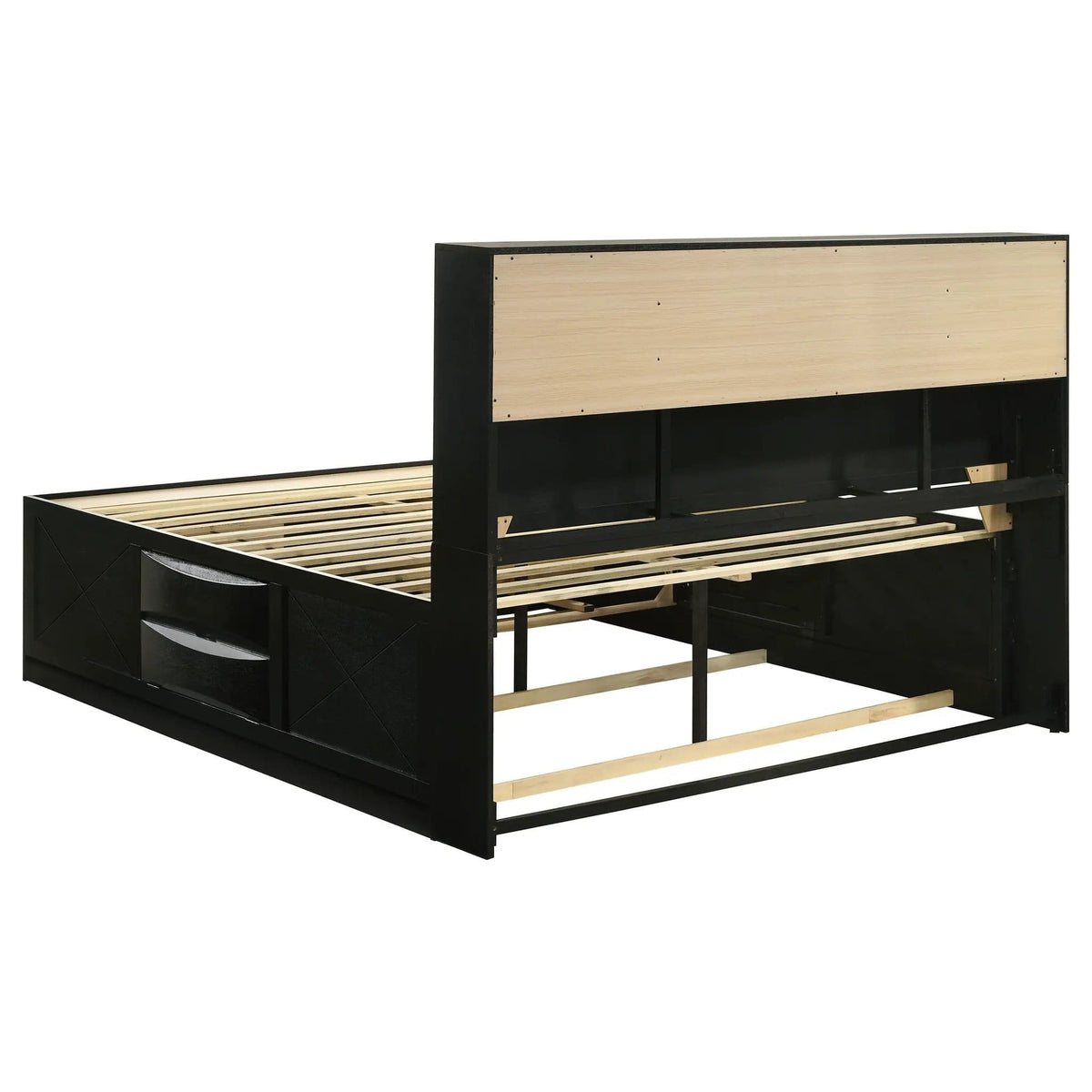 Briana Wood Eastern King Storage Bookcase Bed | 78.75 x 90.75 x 56 in | Rubberwood & Engineered Wood | Black