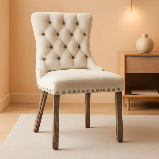 Velvet Wingback Dining Chairs Set Of 4 Beige Tufted from PriceLows™