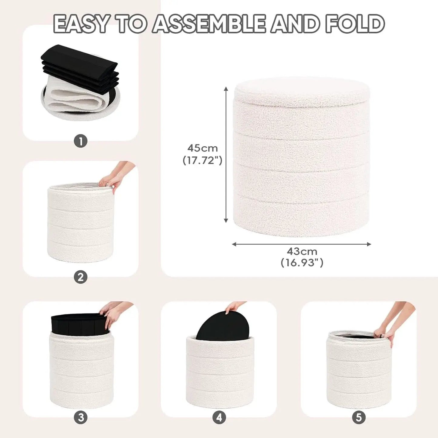Round Storage Ottoman With Tray White VelvetFabric from PriceLows™