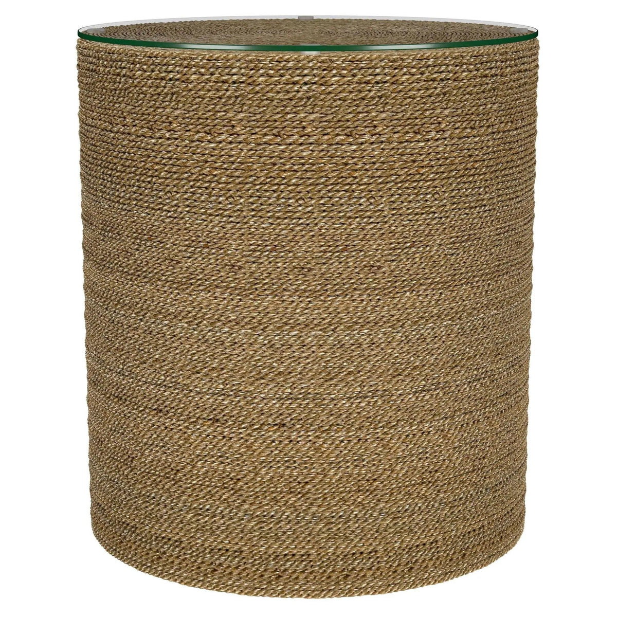 Halden Round Woven Seagrass Accent Side Table Light | 18 x 18 x 20 in | Tempered Glass & Plywood | Brown