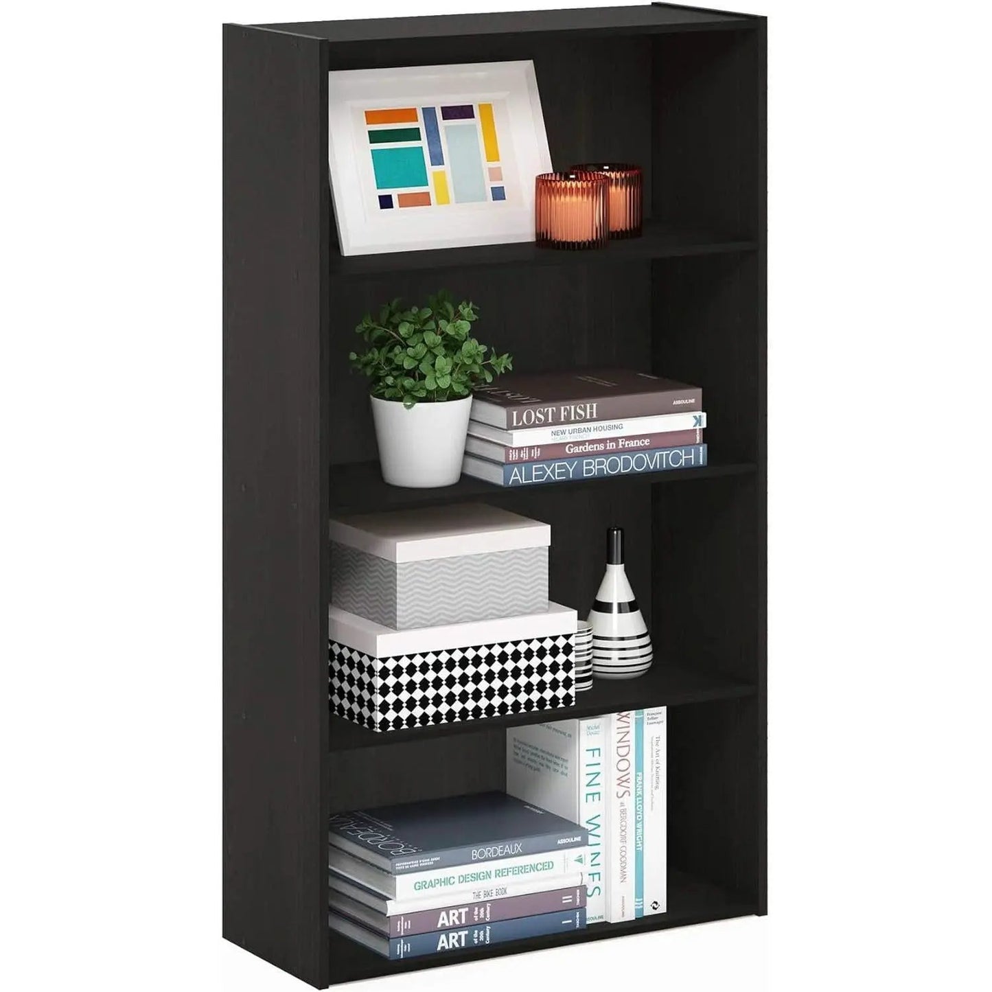 Espresso Four Tier Bookcase Bookshelf Storage Shelves from PriceLows™
