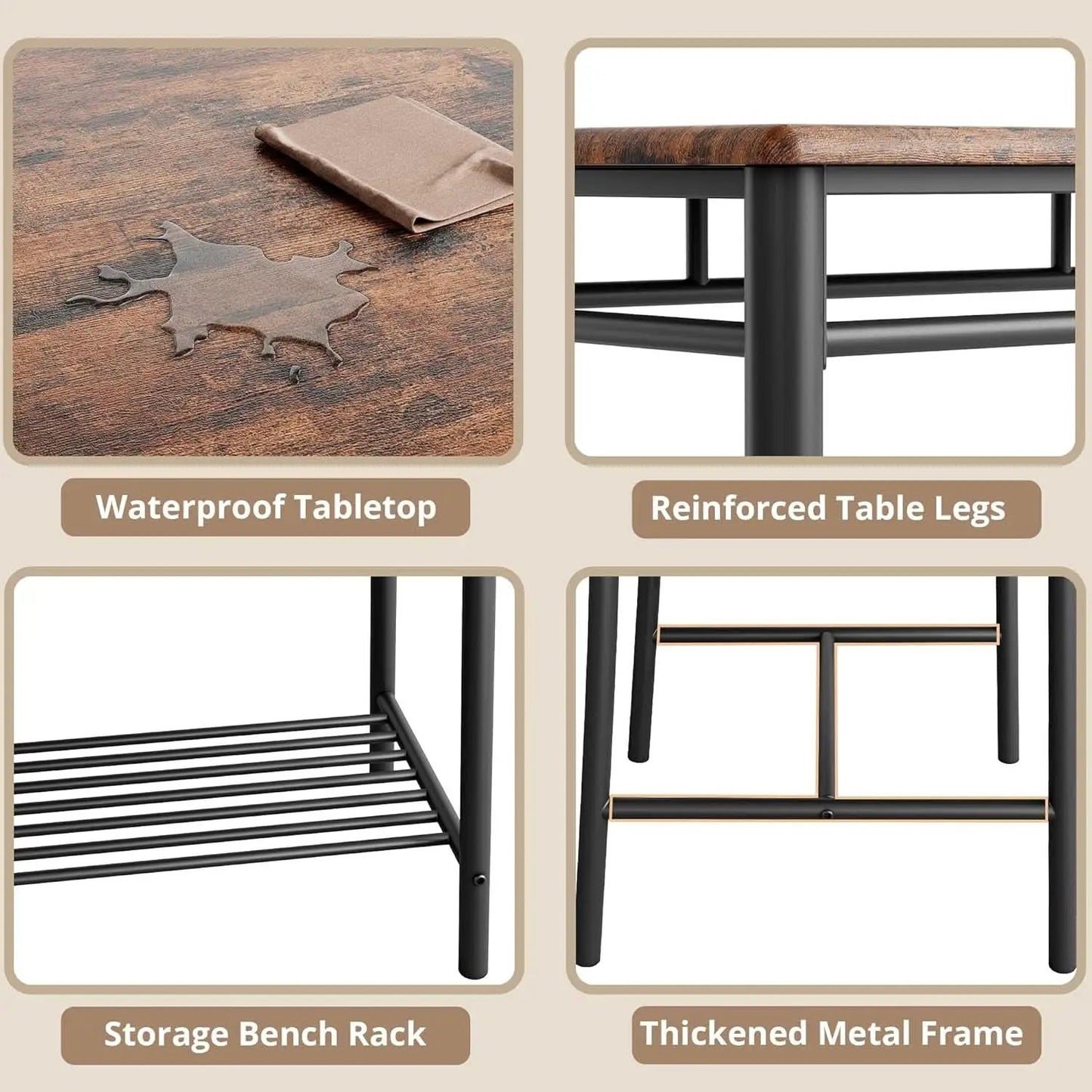 Industrial Dining Room Table Set For Four Rustic Brown from PriceLows™