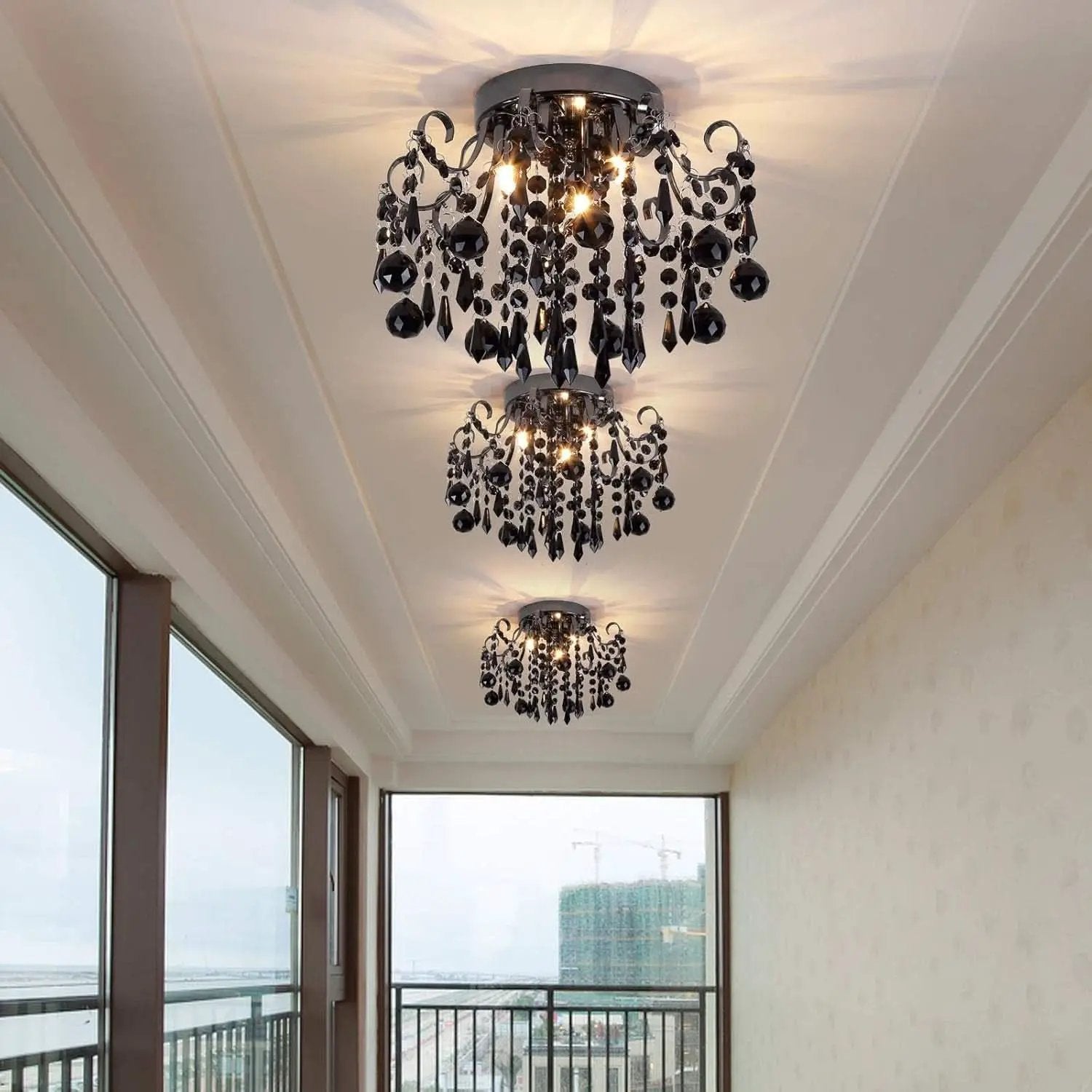 Black Crystal Flush Mount Ceiling Light 3 Light G9 from PriceLows™