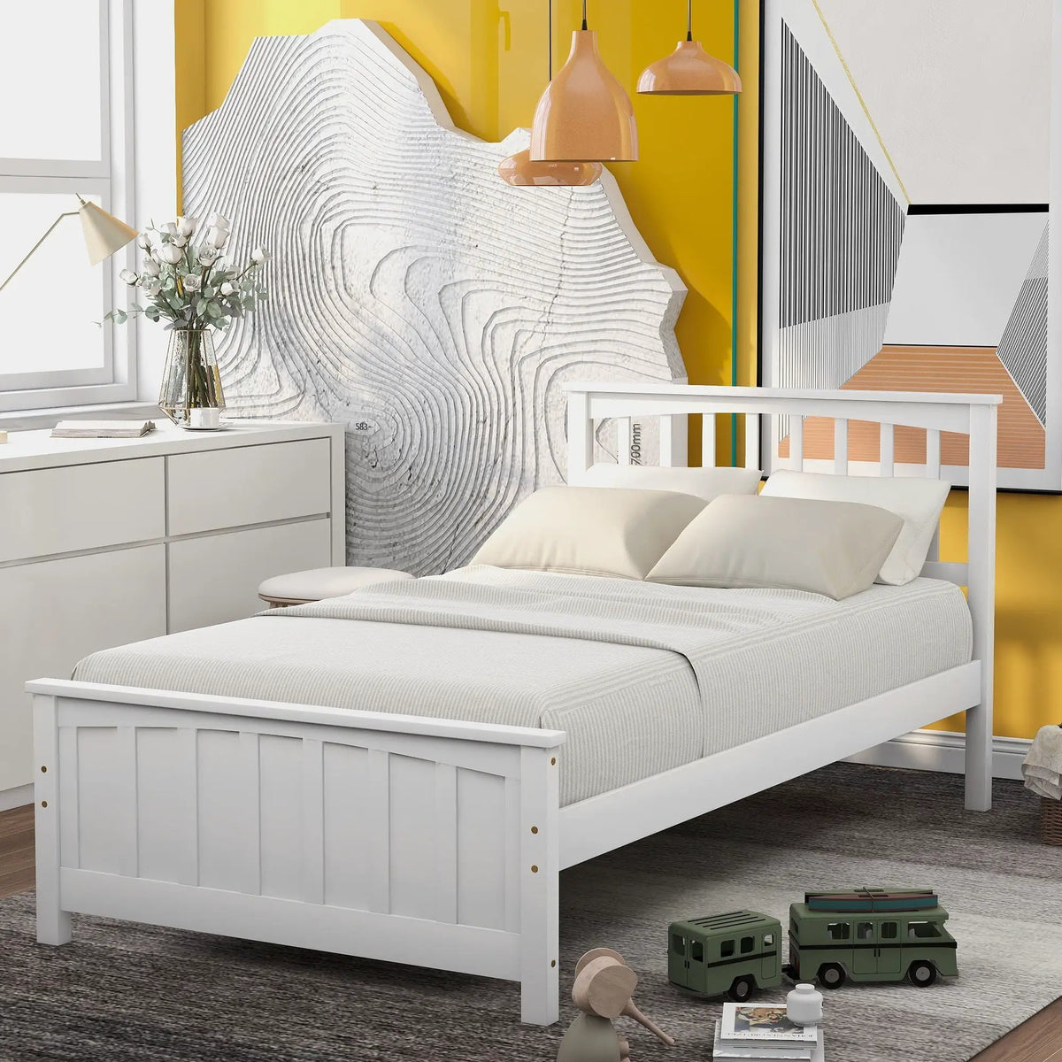 Wood Platform Bed | Headboard And Footboard | Classic Bed Frame | 41.1 Inch Height