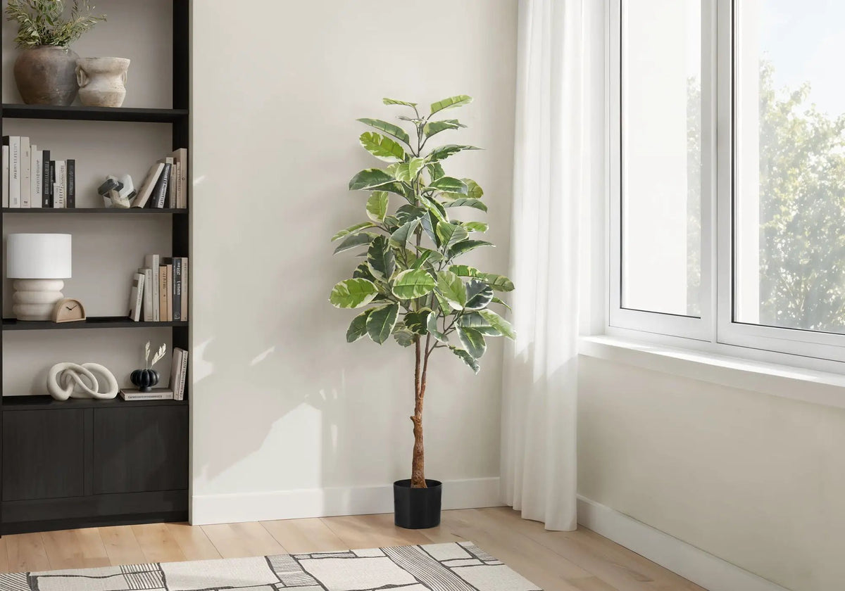 52 Inch Artificial Rubber Tree | Real Touch | No Assembly Required | Indoor Faux Floor Plant