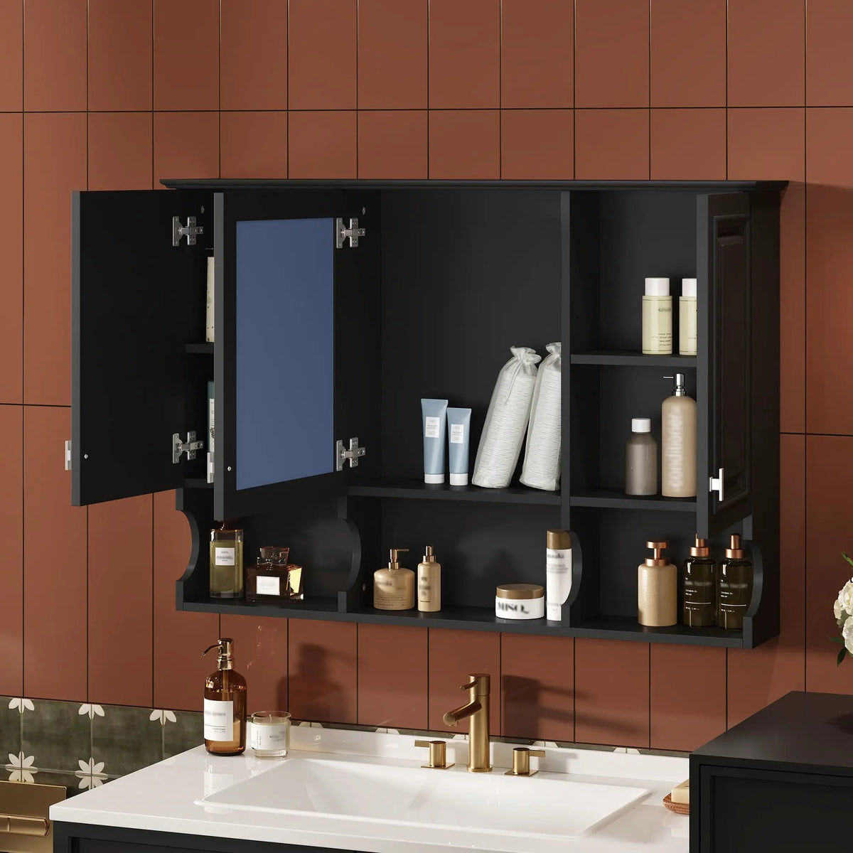 Over-Toilet Mirror Cabinet | Open Shelves | Adjustable Interior | 41 Inch Width