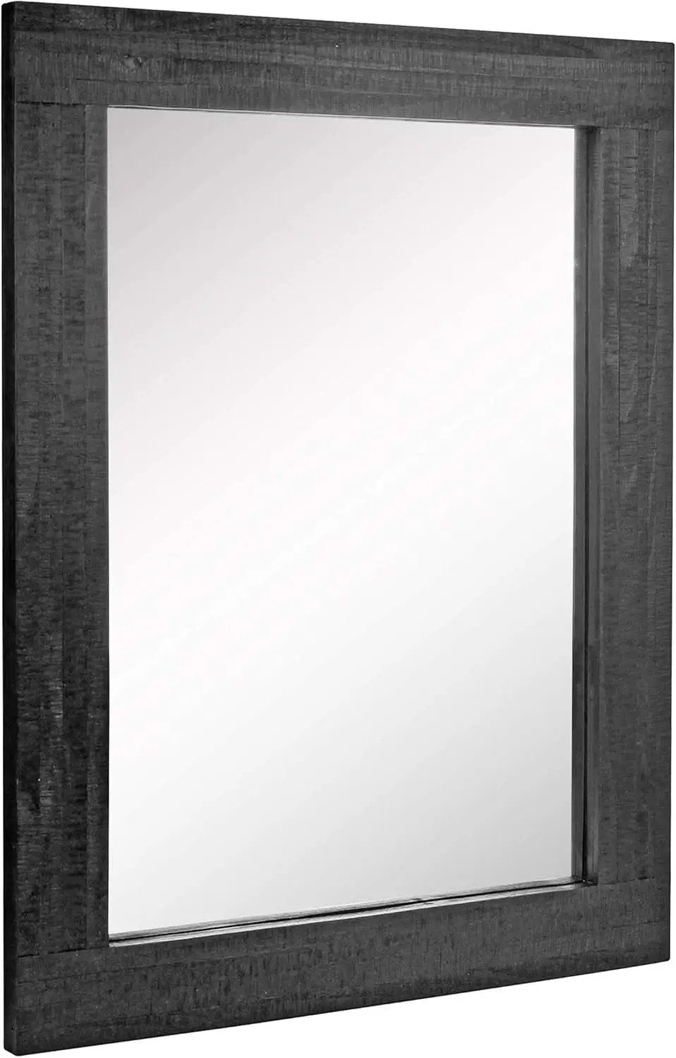 24x18 Inch Rectangle Black Wood Frame Wall Mirror With Attached Hanging Brackets Rustic Decor from PriceLows™