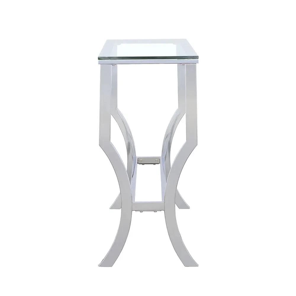 Saide Rectangular Glass Top Entryway Console Table Chrome | 43.5 x 13.75 x 30 in | Tempered Glass | Living Room