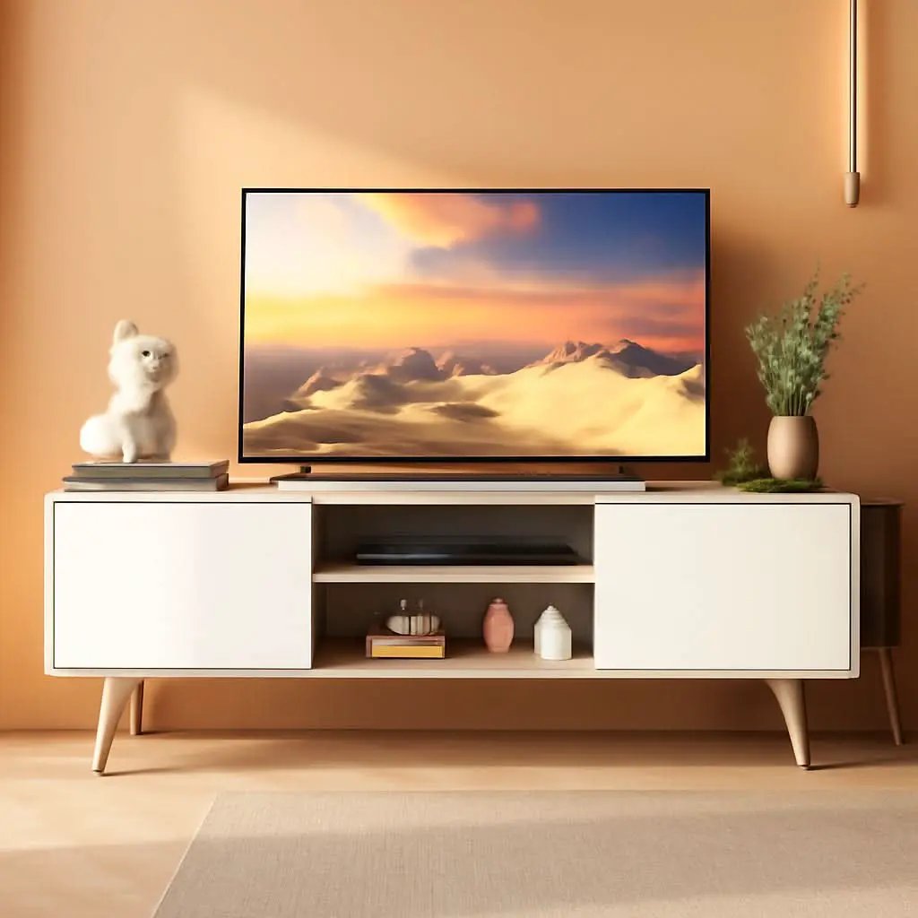 Boho TV Stand 55 To 60 Inch Greige White Sleek Design from PriceLows™