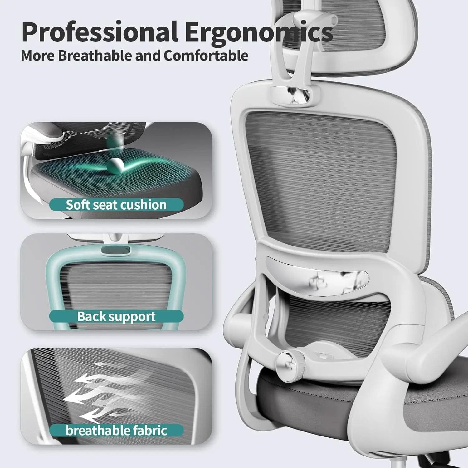 Ergonomic Office Chair Height Adjustable White Backrest from PriceLows™