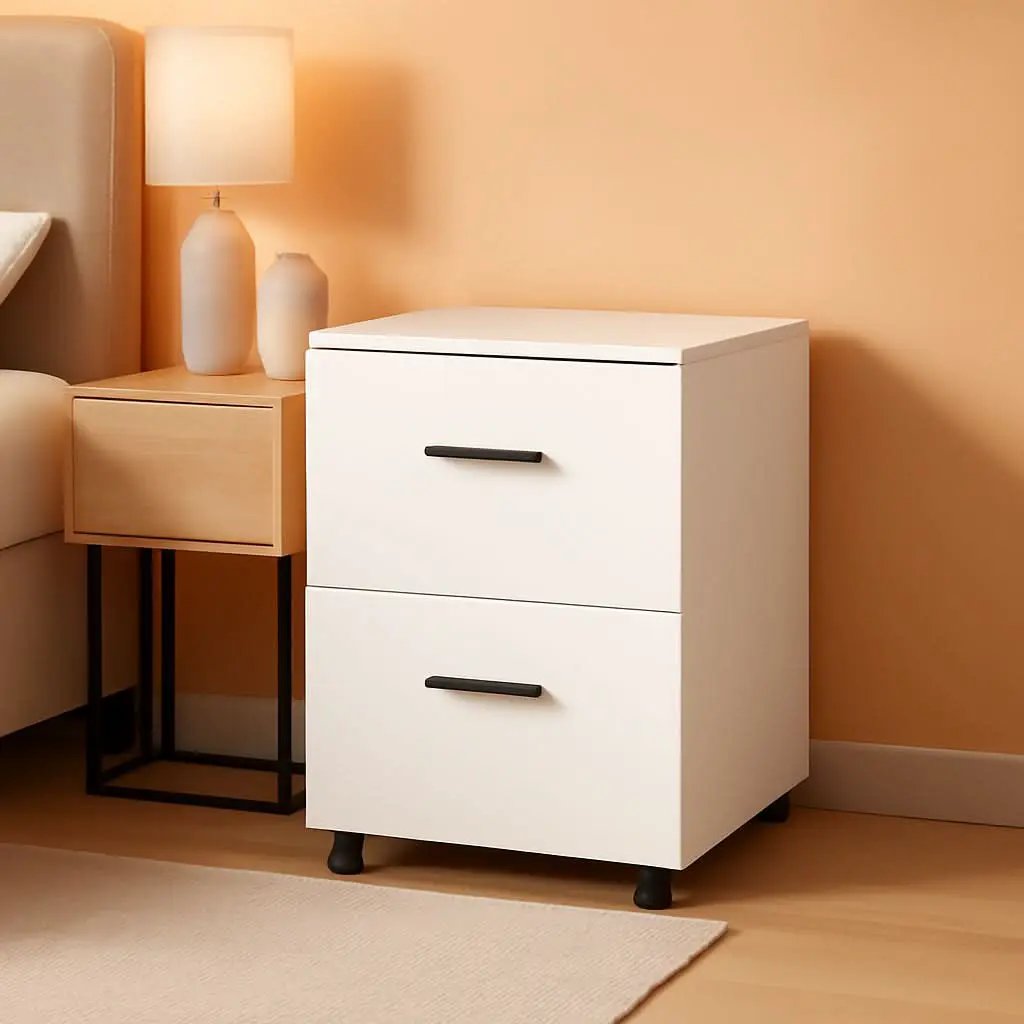 Mobile White Wood Lateral File Cabinet With 2 Drawers from PriceLows™
